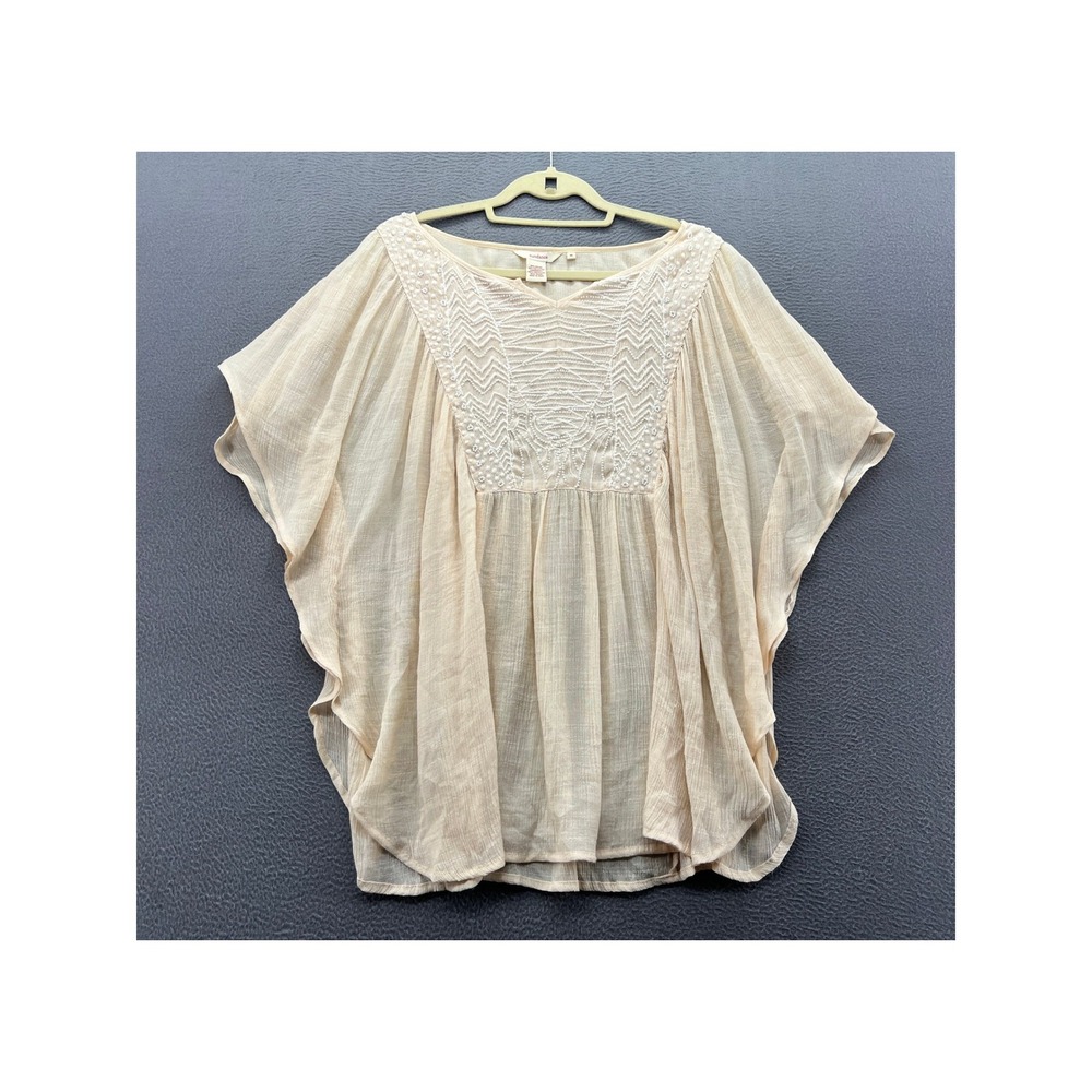 Sundance Blouse Womens M Cream Embroidered Beaded Boho Tunic Oversized